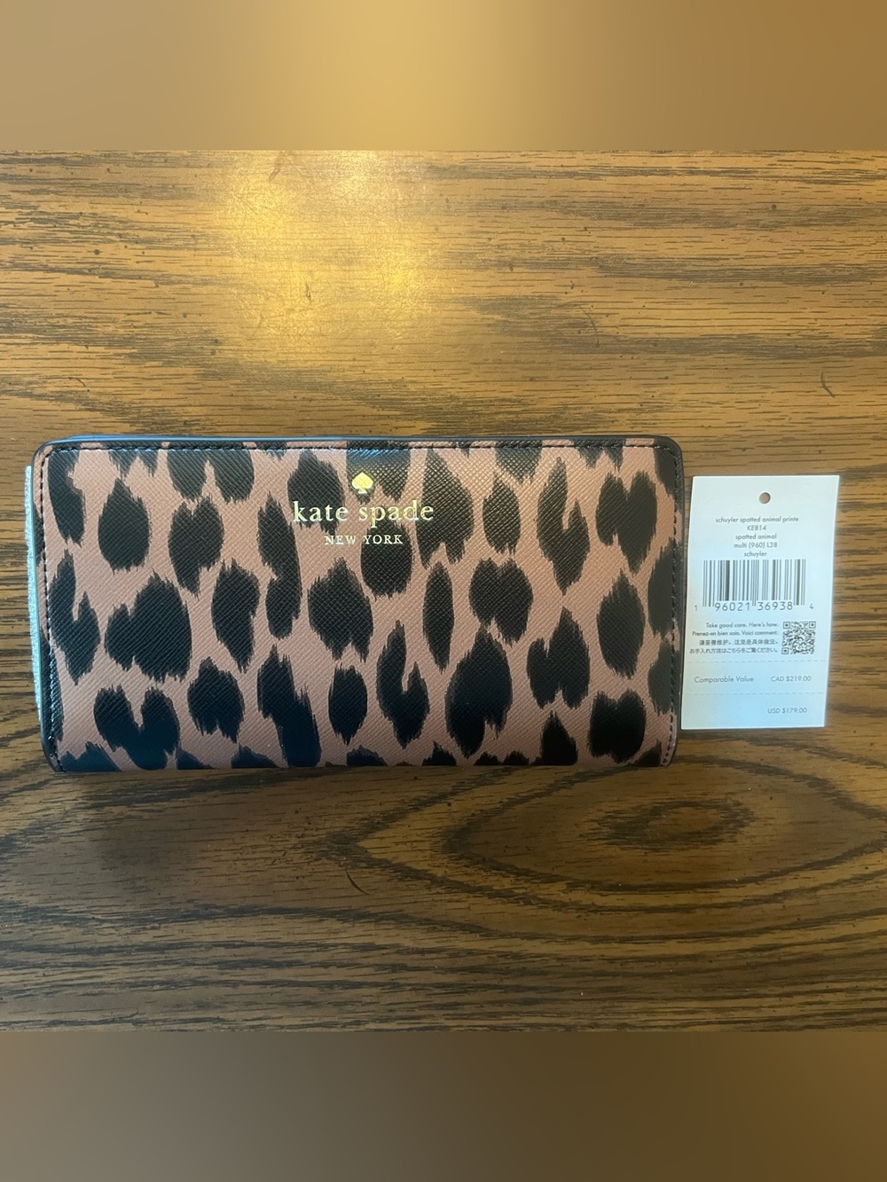 NWT Kate Spade Schuyler Wallet in Brown and Black Spotted Animal Print